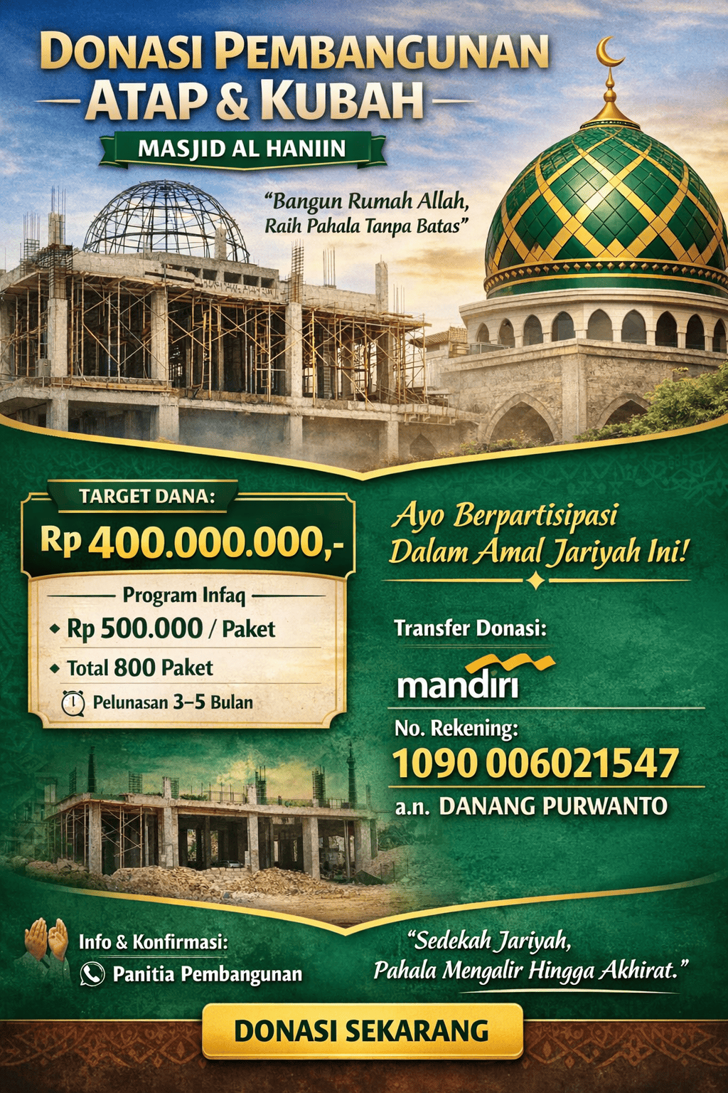 Donasi Pembangunan Atap & Kubah Masjid Al Haniin